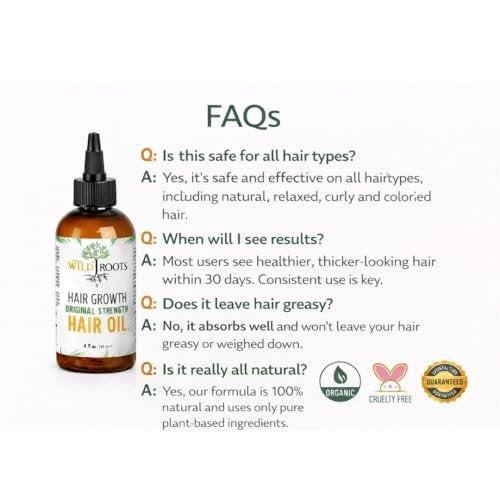 WILD ROOTS Original Stärkendes Haarwachstumsöl – Nährstoffreiche Formel zur Stärkung & Förderung des Haarwachstums – 118 ml