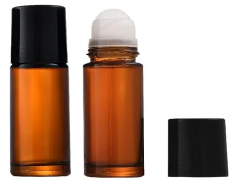 WsjiaboFux 2 Stücke Braune 50 ml Glas Rollerflaschen für Ätherische Öle, Nachfüllbare Roll-on-Flaschen, Leere Deodorant-Behälter, Rollerball für Duftöle, Zubehör
