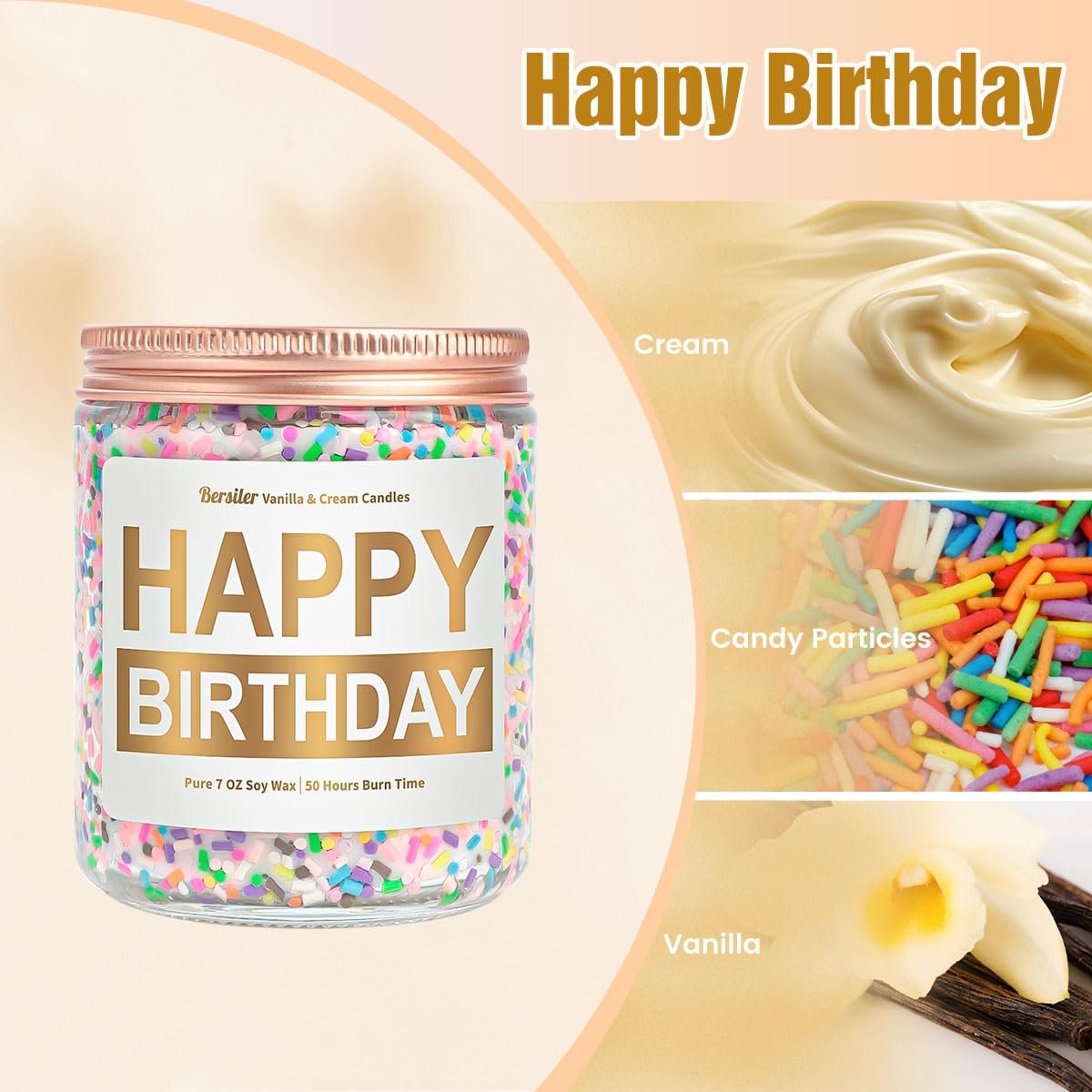 Geburtstagskerze mit Vanillecreme-Duft, 7OZ – Happy Birthday Kerze Geschenk für Frauen, beste Freundin, einzigartige soja Kerze, ungiftig, Aromatherapie