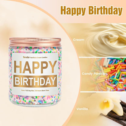 Geburtstagskerze mit Vanillecreme-Duft, 7OZ – Happy Birthday Kerze Geschenk für Frauen, beste Freundin, einzigartige soja Kerze, ungiftig, Aromatherapie
