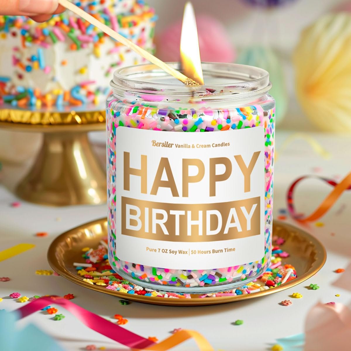 Geburtstagskerze mit Vanillecreme-Duft, 7OZ – Happy Birthday Kerze Geschenk für Frauen, beste Freundin, einzigartige soja Kerze, ungiftig, Aromatherapie
