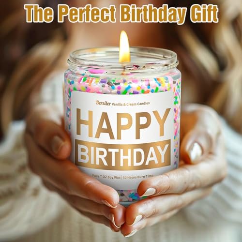 Geburtstagskerze mit Vanillecreme-Duft, 7OZ – Happy Birthday Kerze Geschenk für Frauen, beste Freundin, einzigartige soja Kerze, ungiftig, Aromatherapie