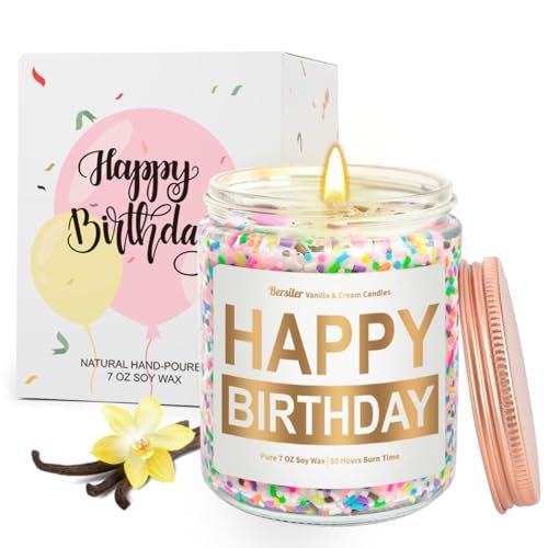 Geburtstagskerze mit Vanillecreme-Duft, 7OZ – Happy Birthday Kerze Geschenk für Frauen, beste Freundin, einzigartige soja Kerze, ungiftig, Aromatherapie