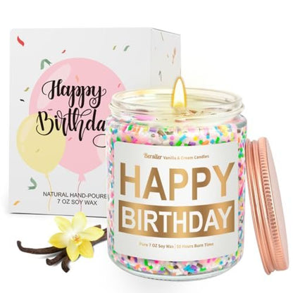 Geburtstagskerze mit Vanillecreme-Duft, 7OZ – Happy Birthday Kerze Geschenk für Frauen, beste Freundin, einzigartige soja Kerze, ungiftig, Aromatherapie