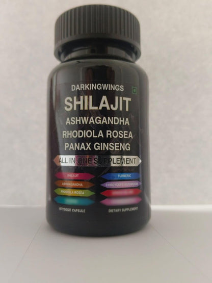 8-in-1 Shilajit 9000 Panax Ginseng 1500MG Ashwagandha 2000MG Rhodiola Rosea 1000MG, Kurkuma 500MG, Ginkgo Biloba 500mg, Brennnessel 250MG, Cordyceps Pilz 500 MG für volle Körperkraft