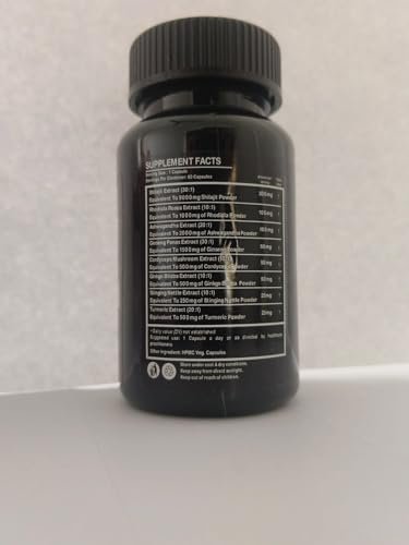 8-in-1 Shilajit 9000 Panax Ginseng 1500MG Ashwagandha 2000MG Rhodiola Rosea 1000MG, Kurkuma 500MG, Ginkgo Biloba 500mg, Brennnessel 250MG, Cordyceps Pilz 500 MG für volle Körperkraft