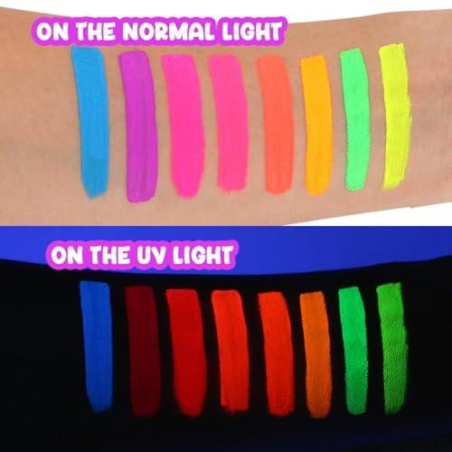 Depvision 8 Farben Glow-in-the-Dark UV Gesichts- und Körperfarben-Palette – Wasserbasiert, neon, schwarzlichtaktiviert, abwaschbar, nicht giftig