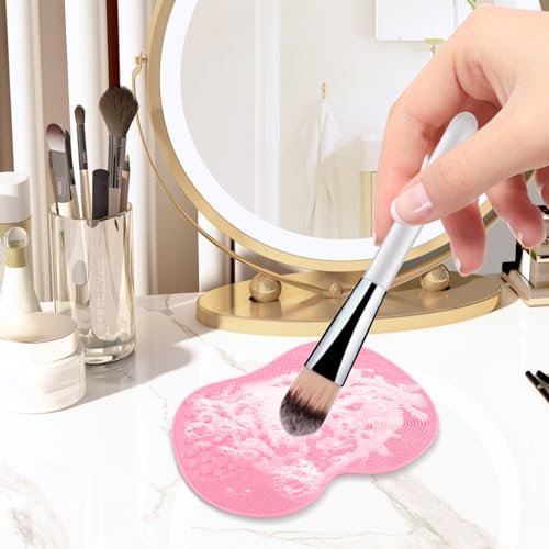 QBXMY7 2er-Pack Silikon Make-up Pinsel Reinigungsmatte, Kosmetik Reinigungspads, Make-up Pinsel Reiniger, tragbar mit Saugnapf – Grün/Rosa