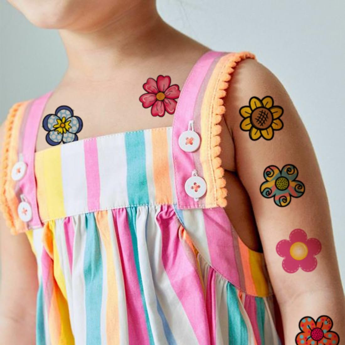 CHARLENT Blumentattoos für Kinder – 74 einzeln verpackte Blumen-Tattoo-Aufkleber für Mädchen, Geburtstagsparty-Geschenke, Goodie Bag Füller
