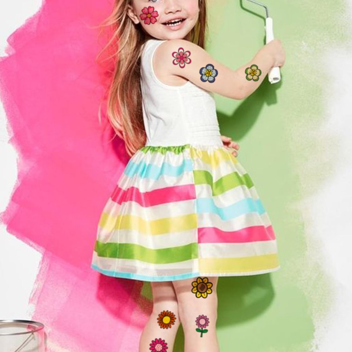 CHARLENT Blumentattoos für Kinder – 74 einzeln verpackte Blumen-Tattoo-Aufkleber für Mädchen, Geburtstagsparty-Geschenke, Goodie Bag Füller