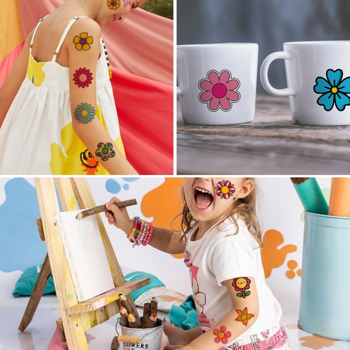 CHARLENT Blumentattoos für Kinder – 74 einzeln verpackte Blumen-Tattoo-Aufkleber für Mädchen, Geburtstagsparty-Geschenke, Goodie Bag Füller