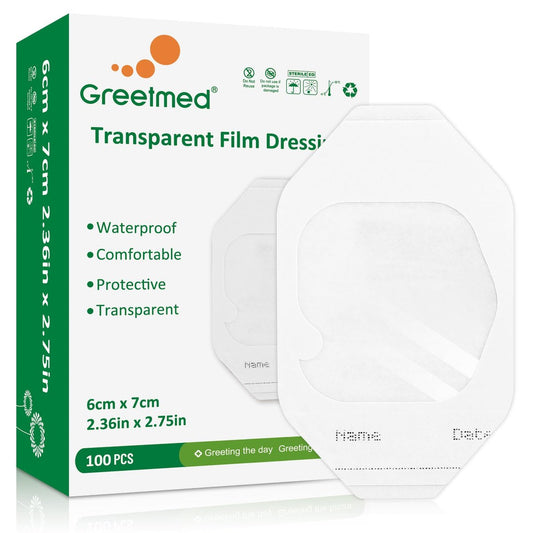 Greetmed Transparent Filmverband 100 Stück 2,4'' x 2,7'' – Wasserfester, atmungsaktiver Wundverband für Tattoo-Pflege, IV-Schutz und mehr