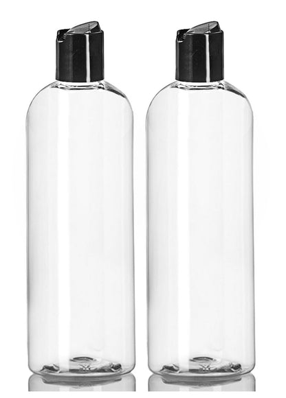 ljdeals 16 oz Klare Plastikflaschen mit schwarzen Disc Top Verschlüssen, 2er-Pack, BPA-frei, hergestellt in den USA