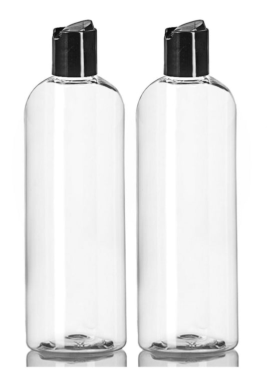 ljdeals 16 oz Klare Plastikflaschen mit schwarzen Disc Top Verschlüssen, 2er-Pack, BPA-frei, hergestellt in den USA