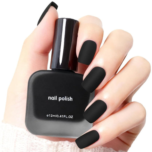 COSMOO Mattes Nagellack Schwarz, Schnelltrocknend, Samt-Matt-Effekt, 12 ml