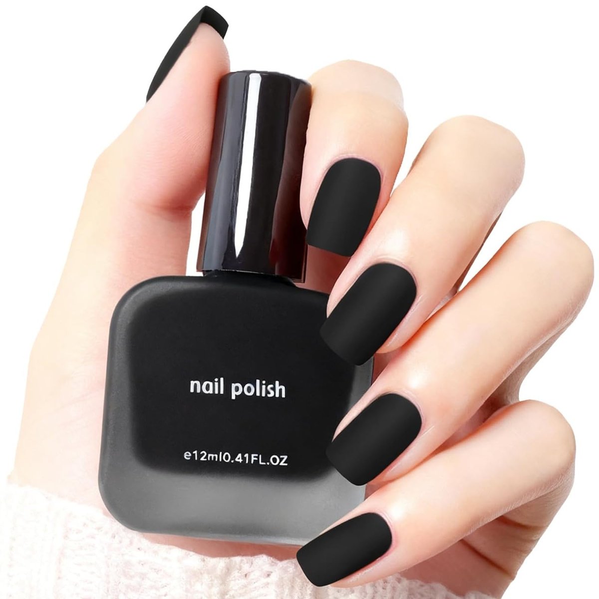 COSMOO Mattes Nagellack Schwarz, Schnelltrocknend, Samt-Matt-Effekt, 12 ml