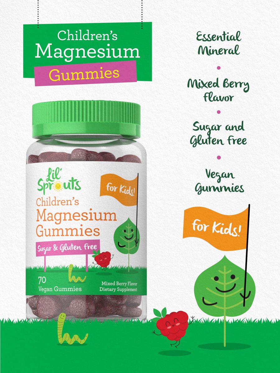 Lil' Sprouts Kinder Magnesium Gummis | 70 Stück | Gemischter Beerengeschmack | Zuckerfrei | Vegan, Nicht-GVO & Glutenfrei
