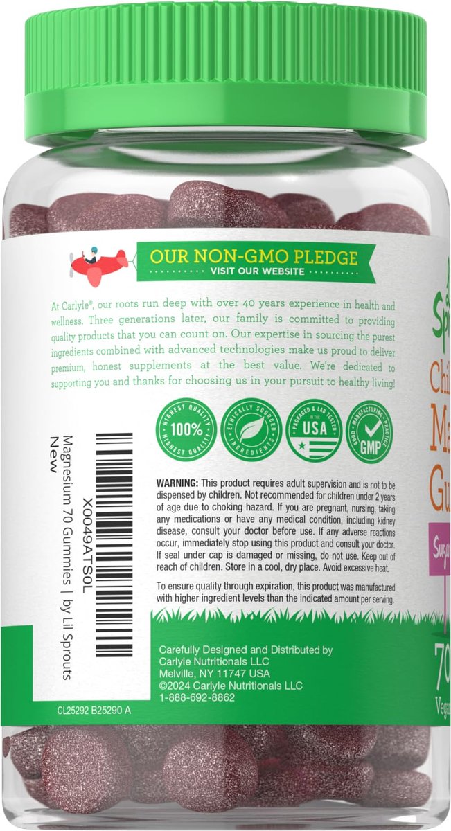 Lil' Sprouts Kinder Magnesium Gummis | 70 Stück | Gemischter Beerengeschmack | Zuckerfrei | Vegan, Nicht-GVO & Glutenfrei