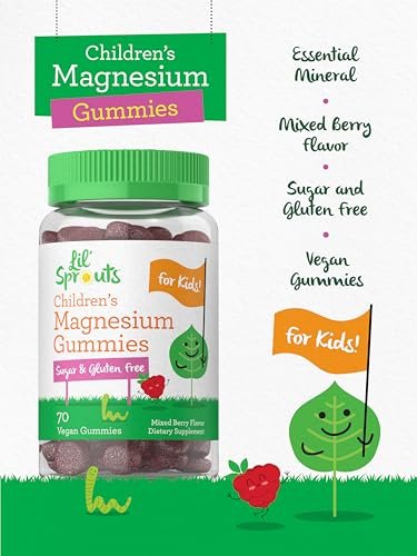 Lil' Sprouts Kinder Magnesium Gummis | 70 Stück | Gemischter Beerengeschmack | Zuckerfrei | Vegan, Nicht-GVO & Glutenfrei