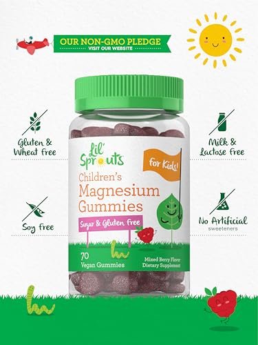 Lil' Sprouts Kinder Magnesium Gummis | 70 Stück | Gemischter Beerengeschmack | Zuckerfrei | Vegan, Nicht-GVO & Glutenfrei
