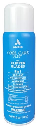 Andis 12551 Cool Care Plus 5-in-1 Clipper Blade Spray – Professionelles Pflegespray für Haarschneidemaschinen – Reinigung, Kühlung, Desinfektion, Schmierung und Rostschutz – für alle Haartypen – 177 ml – Blau