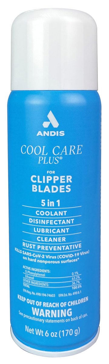 Andis 12551 Cool Care Plus 5-in-1 Clipper Blade Spray – Professionelles Pflegespray für Haarschneidemaschinen – Reinigung, Kühlung, Desinfektion, Schmierung und Rostschutz – für alle Haartypen – 177 ml – Blau