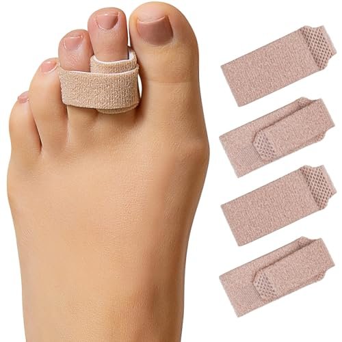 ZenToes Hammerzehen-Korrektor für Damen & Herren – Wiederverwendbare Stoff-Buddy-Wraps für gebrochene Zehen – Gepolsterte Zehenschiene zum Schutz & zur Genesung & Hammerzehen-Straffer – 4 Stück (Klein, Beige)