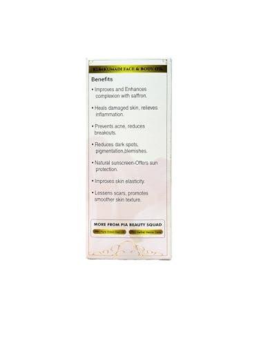 Pia beauty squad Kumkumadi Tailam Ayurvedic Gesichtsöl – Behandlung von dunklen Flecken – Öl gegen Pigmentierung und trockene, schuppige Haut – Mit Safran angereichertes ayurvedisches Gesichtsöl – 30 ml