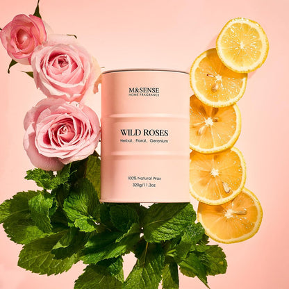 M&SENSE Wild Rose Duftkerze aus Sojawachs – 70 Stunden Brenndauer, 11,3 oz – Aromatherapie-Kerze gegen Stress – romantisches Geschenk für Frauen