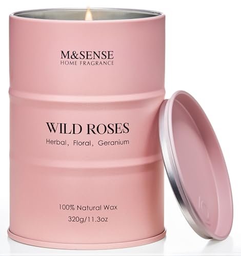 M&SENSE Wild Rose Duftkerze aus Sojawachs – 70 Stunden Brenndauer, 11,3 oz – Aromatherapie-Kerze gegen Stress – romantisches Geschenk für Frauen