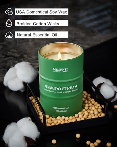 M&SENSE Bambus Duftkerzen – natürliche, ungiftige Aromatherapie-Kerze für Stressabbau, Meditation und Entspannung, 320 g, 70 Stunden Brenndauer, Geschenkidee
