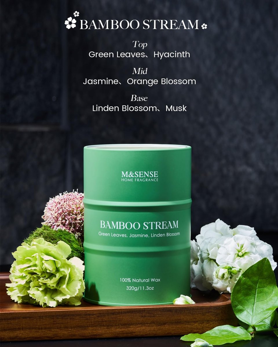 M&SENSE Bambus Duftkerzen – natürliche, ungiftige Aromatherapie-Kerze für Stressabbau, Meditation und Entspannung, 320 g, 70 Stunden Brenndauer, Geschenkidee