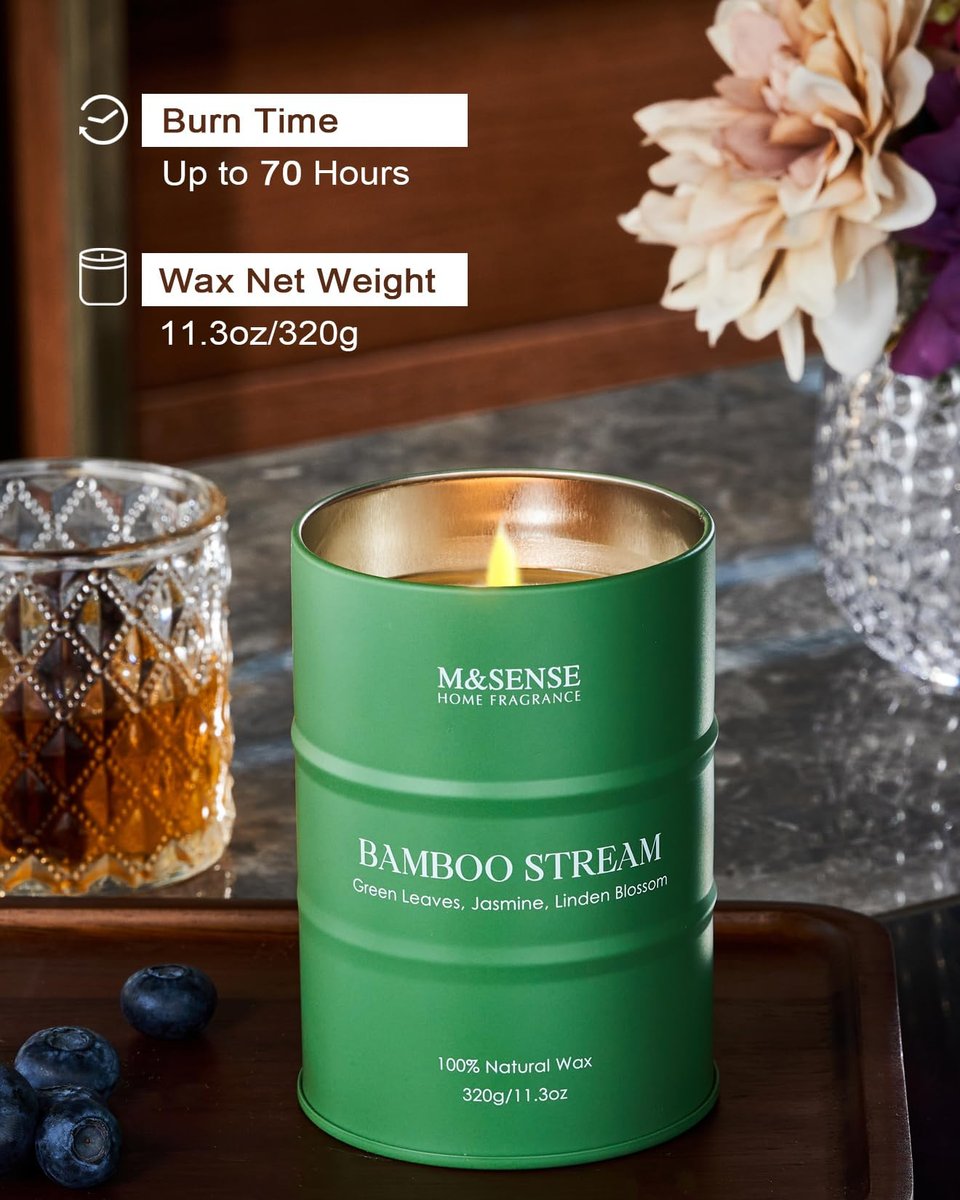 M&SENSE Bambus Duftkerzen – natürliche, ungiftige Aromatherapie-Kerze für Stressabbau, Meditation und Entspannung, 320 g, 70 Stunden Brenndauer, Geschenkidee