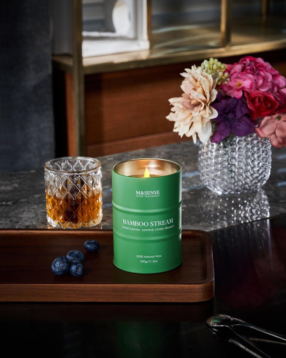 M&SENSE Bambus Duftkerzen – natürliche, ungiftige Aromatherapie-Kerze für Stressabbau, Meditation und Entspannung, 320 g, 70 Stunden Brenndauer, Geschenkidee