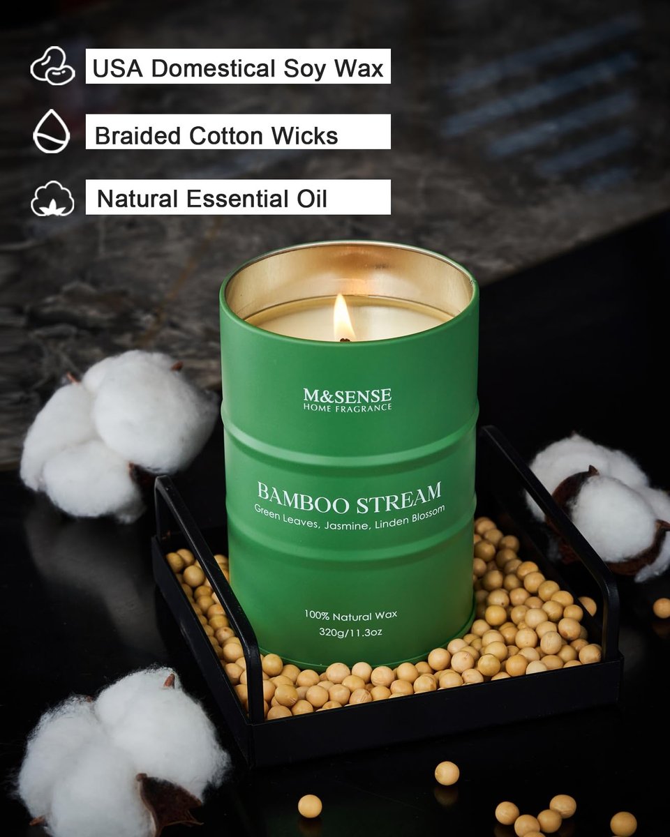M&SENSE Bambus Duftkerzen – natürliche, ungiftige Aromatherapie-Kerze für Stressabbau, Meditation und Entspannung, 320 g, 70 Stunden Brenndauer, Geschenkidee