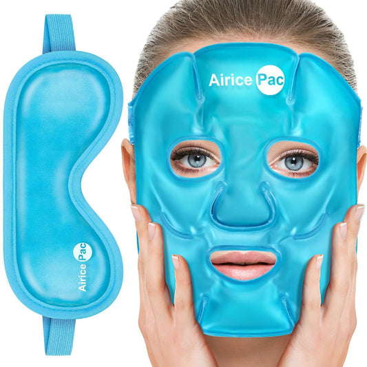 AiricePac Kühlende Gesichtsmaske und Augenmaske gegen geschwollene Augen & Migräne – Gel-Augenmaske, kühlende Maske für dunkle Ringe, Augen-OP, Schlaf, Druck, Kopfschmerzen, Hautpflege (2er-Pack)