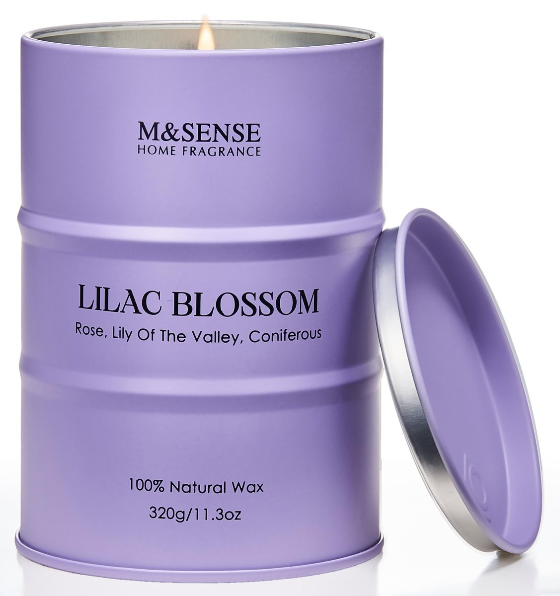 M&SENSE Lilac Blossom Sojakerze für Zuhause, 11,3 oz, 70 Stunden langes Brennen, Aromatherapie-Kerze für Stressabbau, Meditation, Yoga, Entspannung, Wellness, Geschenk für Frauen