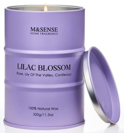 M&SENSE Lilac Blossom Sojakerze für Zuhause, 11,3 oz, 70 Stunden langes Brennen, Aromatherapie-Kerze für Stressabbau, Meditation, Yoga, Entspannung, Wellness, Geschenk für Frauen
