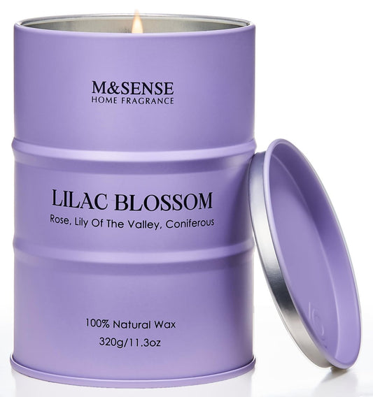 M&SENSE Lilac Blossom Sojakerze für Zuhause, 11,3 oz, 70 Stunden langes Brennen, Aromatherapie-Kerze für Stressabbau, Meditation, Yoga, Entspannung, Wellness, Geschenk für Frauen