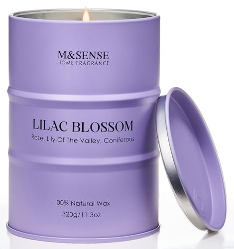 M&SENSE Lilac Blossom Sojakerze für Zuhause, 11,3 oz, 70 Stunden langes Brennen, Aromatherapie-Kerze für Stressabbau, Meditation, Yoga, Entspannung, Wellness, Geschenk für Frauen