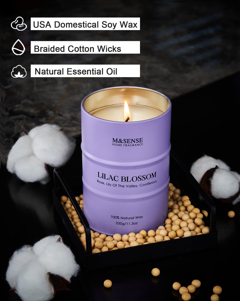 M&SENSE Lilac Blossom Sojakerze für Zuhause, 11,3 oz, 70 Stunden langes Brennen, Aromatherapie-Kerze für Stressabbau, Meditation, Yoga, Entspannung, Wellness, Geschenk für Frauen
