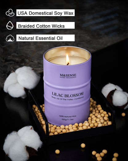 M&SENSE Lilac Blossom Sojakerze für Zuhause, 11,3 oz, 70 Stunden langes Brennen, Aromatherapie-Kerze für Stressabbau, Meditation, Yoga, Entspannung, Wellness, Geschenk für Frauen