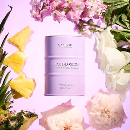 M&SENSE Lilac Blossom Sojakerze für Zuhause, 11,3 oz, 70 Stunden langes Brennen, Aromatherapie-Kerze für Stressabbau, Meditation, Yoga, Entspannung, Wellness, Geschenk für Frauen