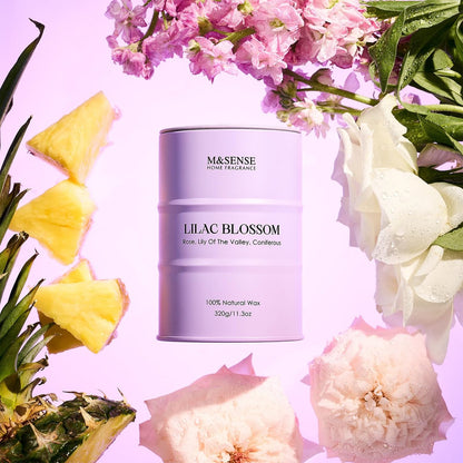 M&SENSE Lilac Blossom Sojakerze für Zuhause, 11,3 oz, 70 Stunden langes Brennen, Aromatherapie-Kerze für Stressabbau, Meditation, Yoga, Entspannung, Wellness, Geschenk für Frauen