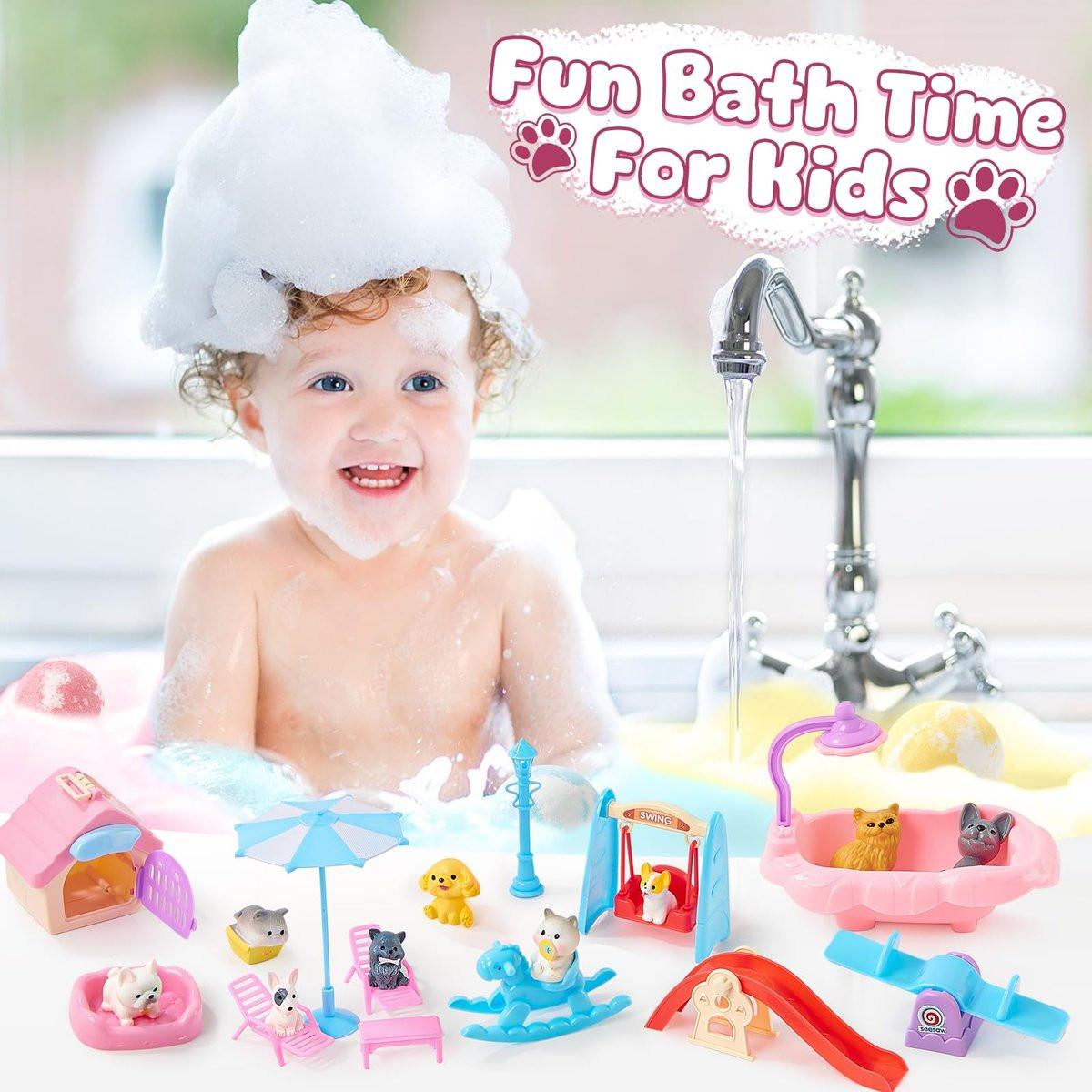 Toylink Badebomben für Kinder mit Überraschung im Inneren – 12er-Pack mit Hunde- & Katzenspielzeug, Badespaß für Mädchen und Jungen