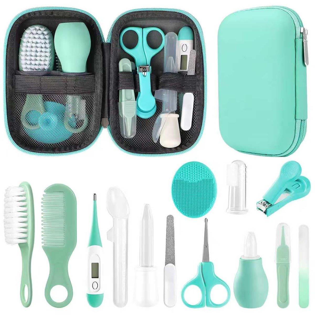 Baby Pflegeset für Neugeborene, Sicherheits-Haarbürste, Kamm, Nagelknipser, Nasensauger – Essentials für Mädchen und Jungen (Grün)