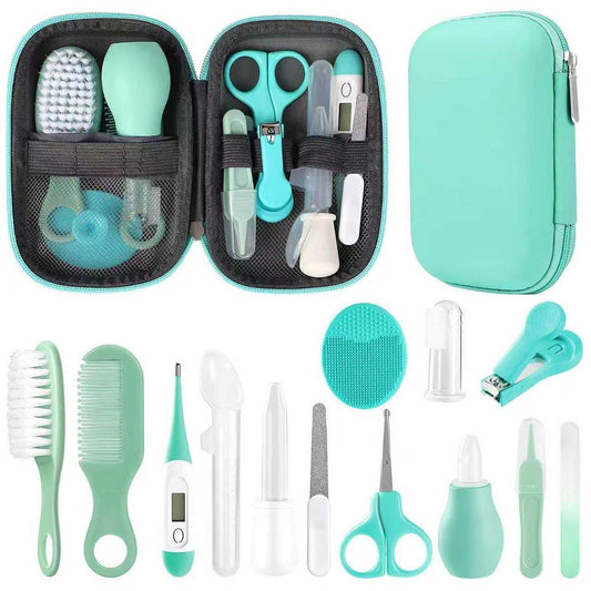 Baby Pflegeset für Neugeborene, Sicherheits-Haarbürste, Kamm, Nagelknipser, Nasensauger – Essentials für Mädchen und Jungen (Grün)