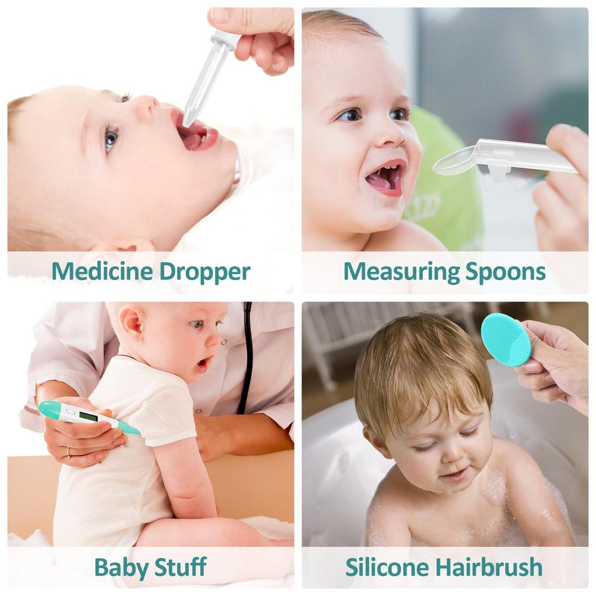 Baby Pflegeset für Neugeborene, Sicherheits-Haarbürste, Kamm, Nagelknipser, Nasensauger – Essentials für Mädchen und Jungen (Grün)
