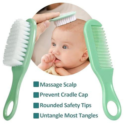 Baby Pflegeset für Neugeborene, Sicherheits-Haarbürste, Kamm, Nagelknipser, Nasensauger – Essentials für Mädchen und Jungen (Grün)