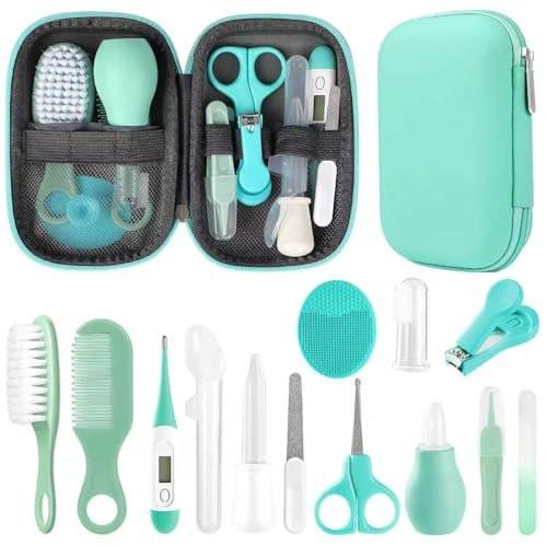 Baby Pflegeset für Neugeborene, Sicherheits-Haarbürste, Kamm, Nagelknipser, Nasensauger – Essentials für Mädchen und Jungen (Grün)